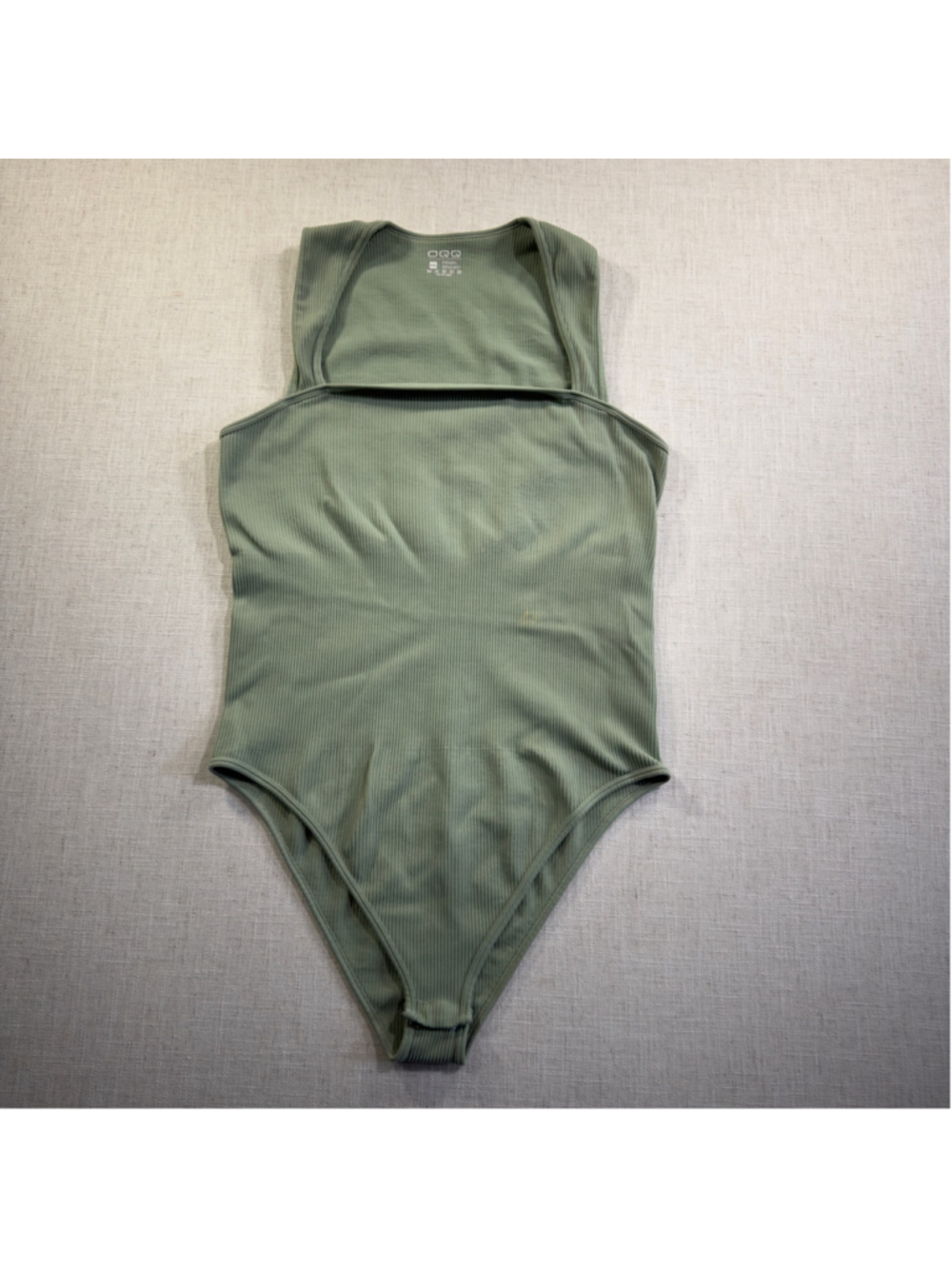 OQQ Women’s Ribbed Seamless Bodysuit Square Neck Sage Green XXL A1